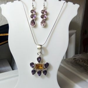 Sterling Silver Gem Earrings and Pendant